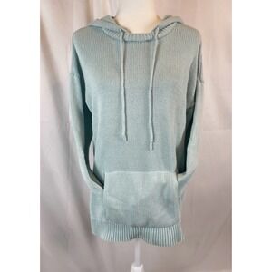liz claiborne weekend Sea Glass Blue Aqua Hooded Pullover Knit Sweater Woman's L